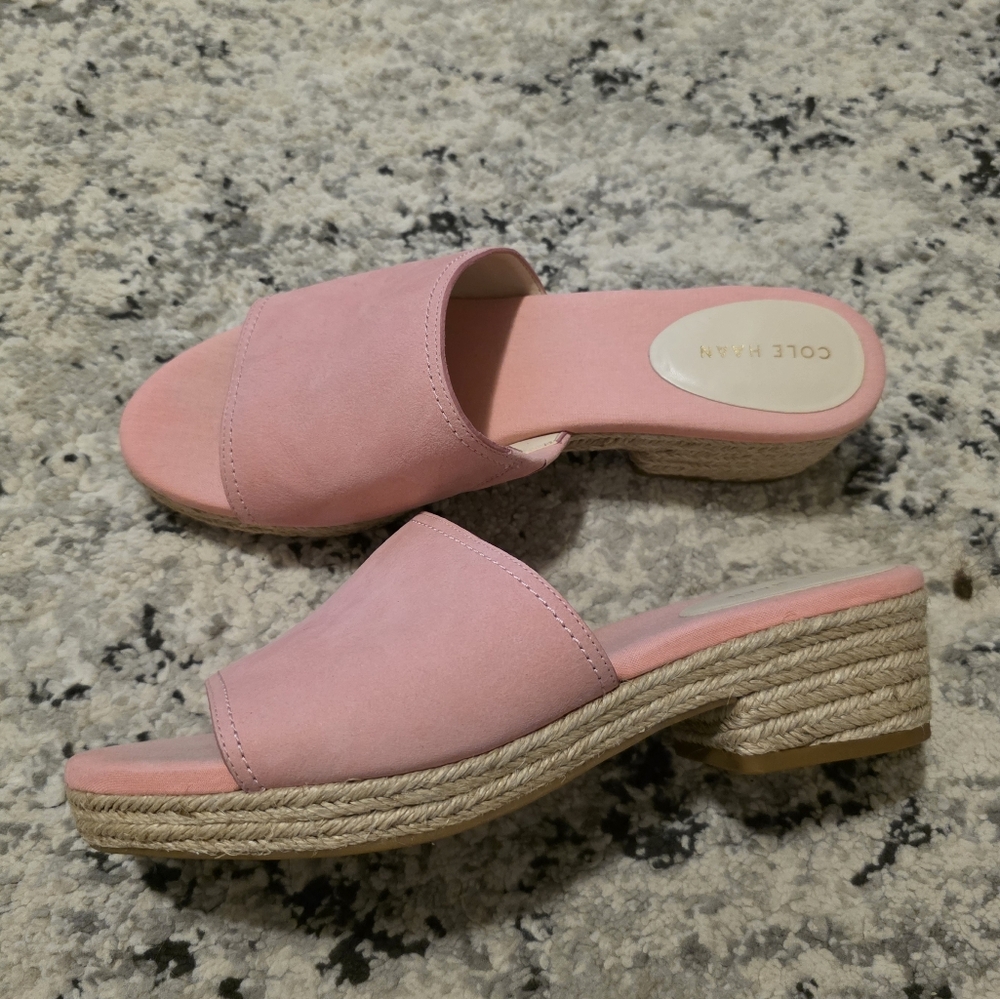 Cole Haan Leather Canvas Espadrilles Sandals Pink Womens 8.5 Preppy Boho